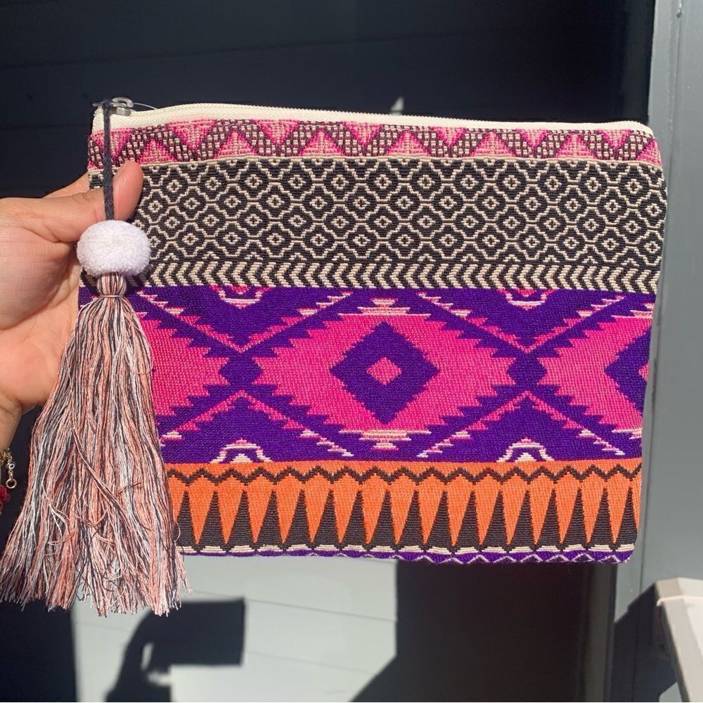 Woven cosmetic • pencil • bag case with tassel